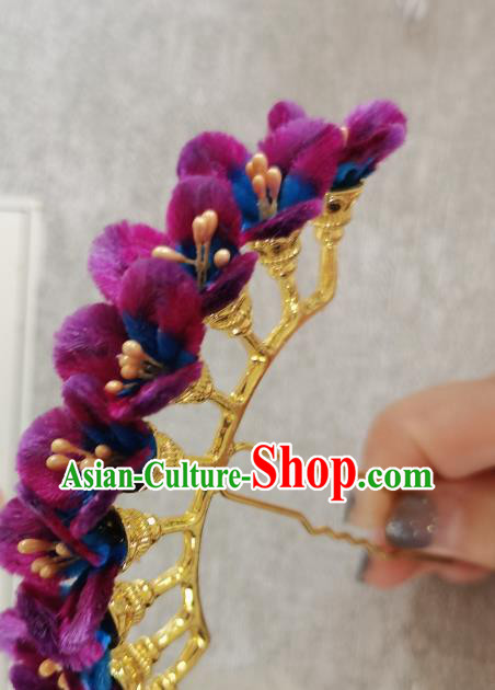 China Classical Purple Velvet Flowers Hair Stick Hair Accessories Traditional Cheongsam Handmade Hairpin
