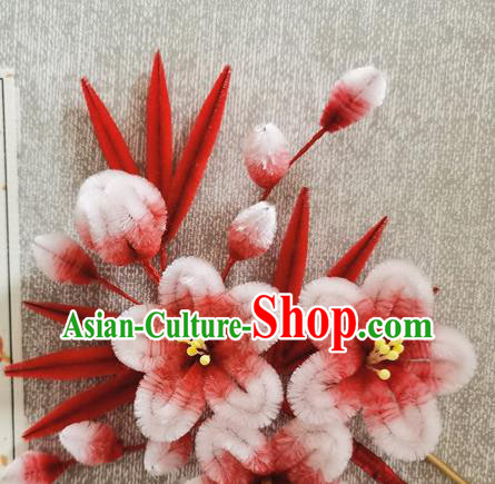 China Traditional Cheongsam Velvet Hairpin Handmade Hair Accessories Classical Red Bamboo Plum Hair Stick