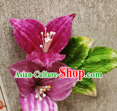 China Traditional Cheongsam Purple Velvet Hairpin Handmade Hair Accessories Classical Flowers Hair Stick