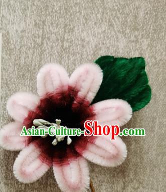 China Traditional Cheongsam Velvet Hairpin Handmade Hair Accessories Classical Pink Flowers Hair Stick
