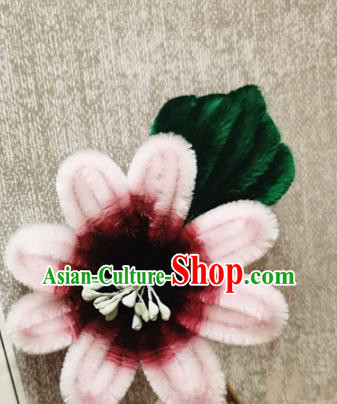 China Traditional Cheongsam Velvet Hairpin Handmade Hair Accessories Classical Pink Flowers Hair Stick