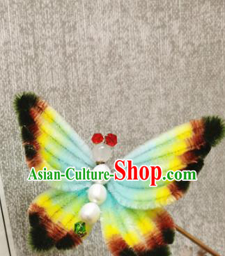 China Traditional Cheongsam Pearls Hairpin Handmade Hair Accessories Classical Velvet Butterfly Hair Stick