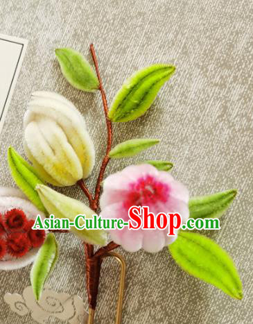China Classical Velvet Flowers Hair Stick Ancient Palace Lady Hairpin Traditional Handmade Hair Accessories