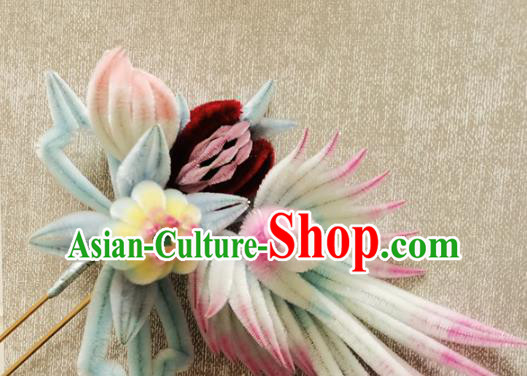 China Classical Velvet Hair Stick Traditional Cheongsam Phoenix Hairpin Handmade Hair Accessories