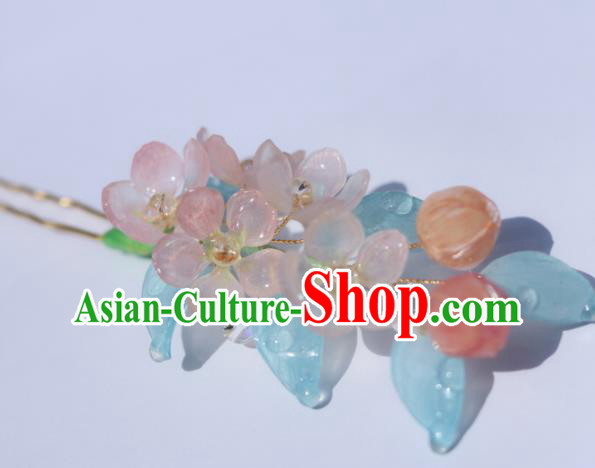 China Traditional Ancient Ming Dynasty Flowers Hair Stick Classical Hanfu Peach Blossom Hairpin