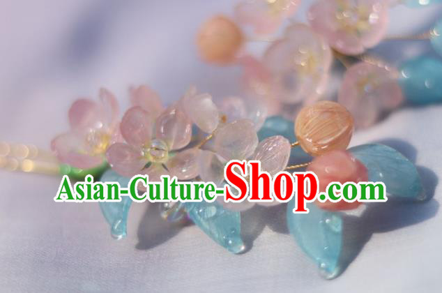 China Traditional Ancient Ming Dynasty Flowers Hair Stick Classical Hanfu Peach Blossom Hairpin