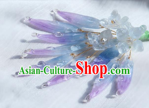 China Classical Hanfu Purple Bamboo Leaf Hairpin Traditional Hair Stick