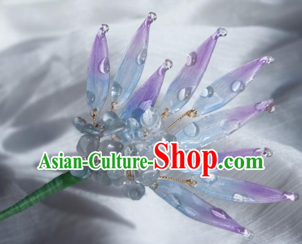 China Classical Hanfu Purple Bamboo Leaf Hairpin Traditional Hair Stick