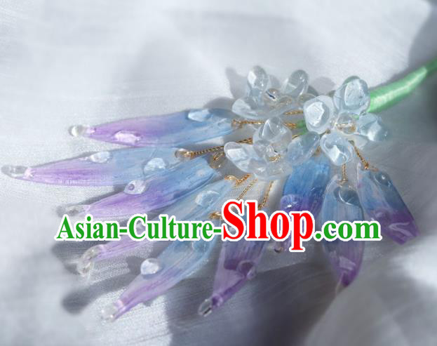 China Classical Hanfu Purple Bamboo Leaf Hairpin Traditional Hair Stick