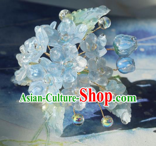 China Classical Hanfu Flowers Hairpin Traditional Blue Hydrangea Hair Stick
