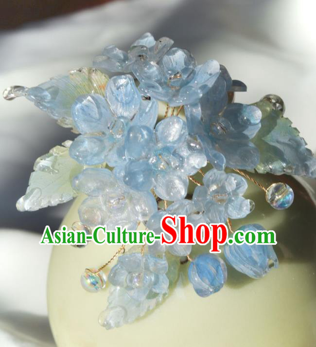 China Classical Hanfu Flowers Hairpin Traditional Blue Hydrangea Hair Stick