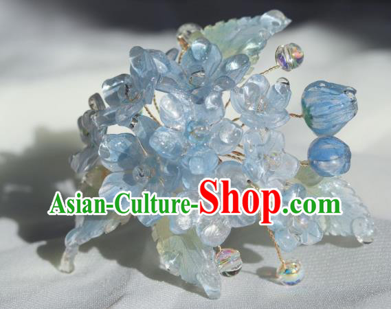 China Classical Hanfu Flowers Hairpin Traditional Blue Hydrangea Hair Stick