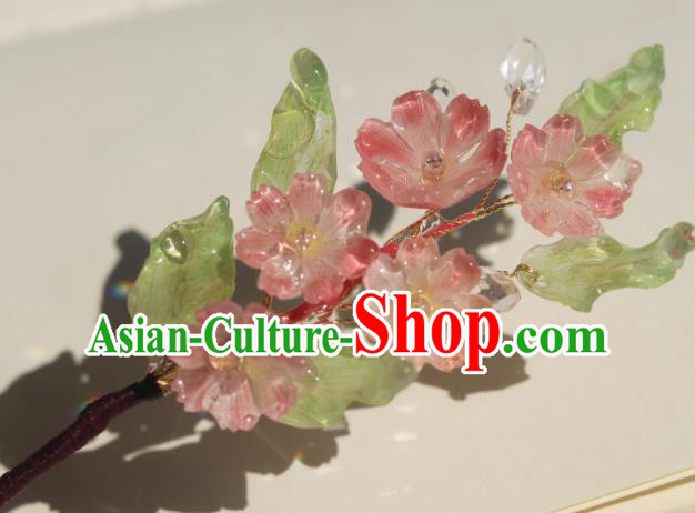 China Classical Hanfu Pink Sakura Hairpin Traditional Ming Dynasty Princess Flowers Hair Stick
