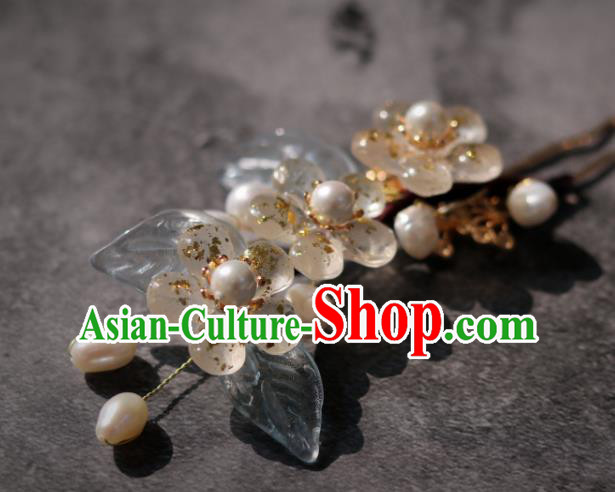 China Classical Hanfu Hairpin Traditional Ming Dynasty Princess Pearls Plum Blossom Hair Stick