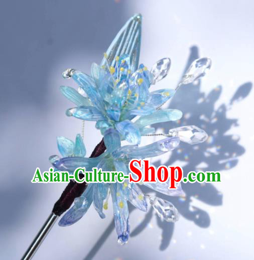 China Classical Hanfu Blue Epiphyllum Hairpin Traditional Ming Dynasty Princess Hair Stick