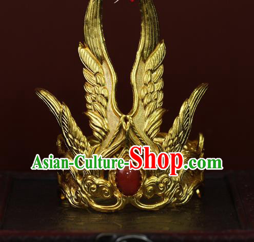 China Ancient Prince Agate Hair Accessories Traditional Tang Dynasty Emperor Golden Hairdo Crown