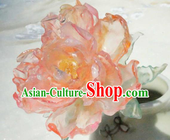 China Classical Hanfu Pink Peony Hairpin Traditional Tang Dynasty Palace Lady Hair Stick