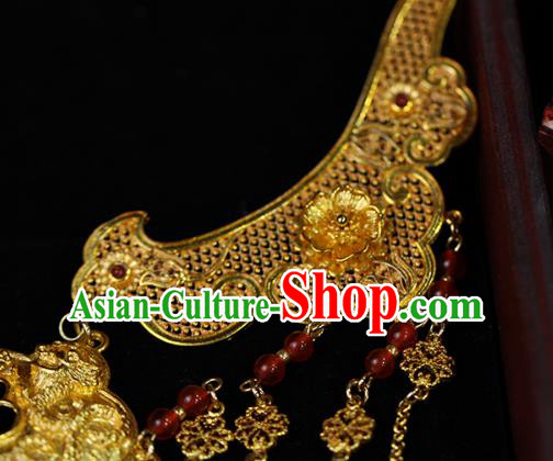 Chinese Traditional Wedding Golden Necklace Ancient Princess Agate Necklet Accessories