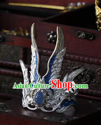 China Traditional Hanfu Hairdo Crown Ancient Swordsman Argent Wings Hair Accessories
