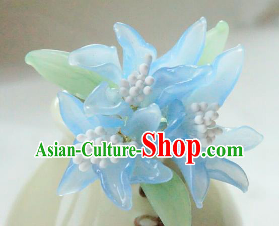 China Classical Hanfu Blue Lily Flowers Hairpin Traditional Ming Dynasty Hair Stick
