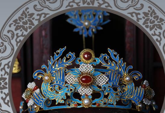 China Ancient Imperial Consort Blueing Phoenix Hair Crown Traditional Qing Dynasty Court Lady Hair Accessories