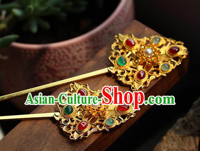 China Ancient Empress Gems Hairpin Traditional Ming Dynasty Court Queen Hair Accessories