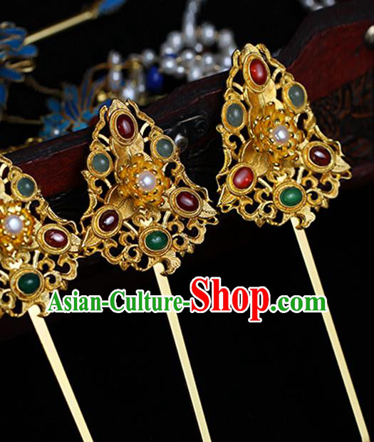 China Ancient Empress Gems Hairpin Traditional Ming Dynasty Court Queen Hair Accessories