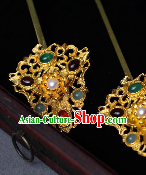 China Ancient Empress Gems Hairpin Traditional Ming Dynasty Court Queen Hair Accessories