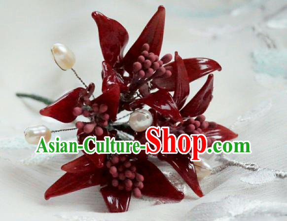 China Classical Hanfu Red Spider Lily Hairpin Traditional Ming Dynasty Flowers Hair Stick