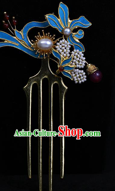 China Ancient Empress Pearls Hairpin Traditional Ming Dynasty Court Queen Orchids Hair Comb