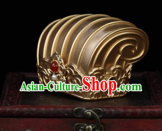 China Traditional Song Dynasty Emperor Golden Hairdo Crown Ancient Prince Hair Accessories