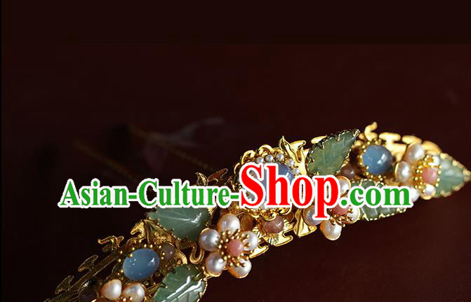 China Ancient Empress Golden Hairpin Traditional Ming Dynasty Court Queen Pearls Plum Hair Crown