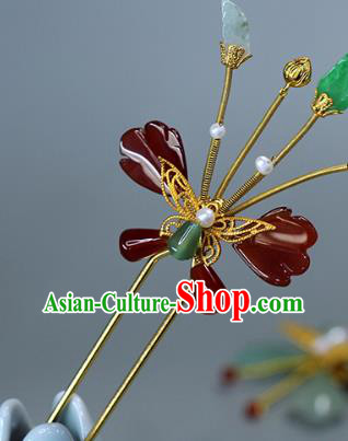 China Ancient Princess Agate Hairpin Traditional Ming Dynasty Golden Butterfly Hair Stick