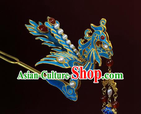 China Ancient Empress Pearls Phoenix Hairpin Traditional Qing Dynasty Tassel Hair Stick