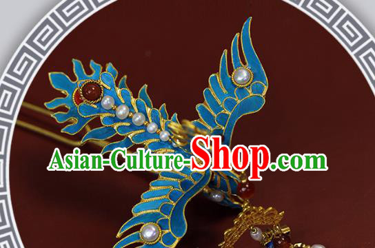 China Ancient Empress Pearls Phoenix Hairpin Traditional Qing Dynasty Tassel Hair Stick