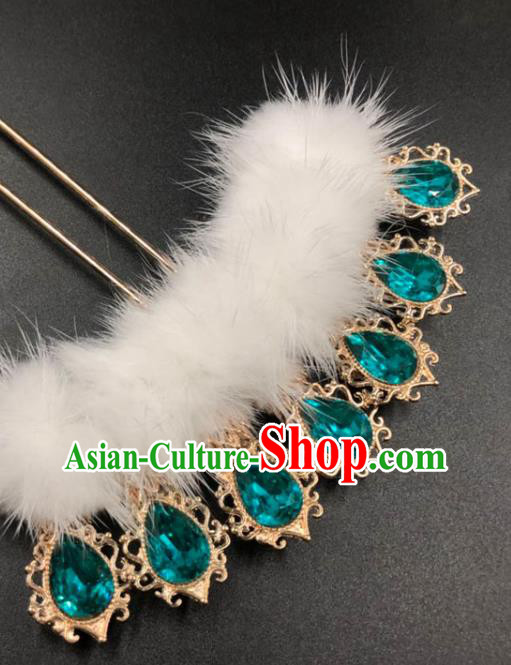 China Traditional Hair Accessories Ancient Hanfu Blue Crystal Hairpin Ming Dynasty Princess Hair Stick