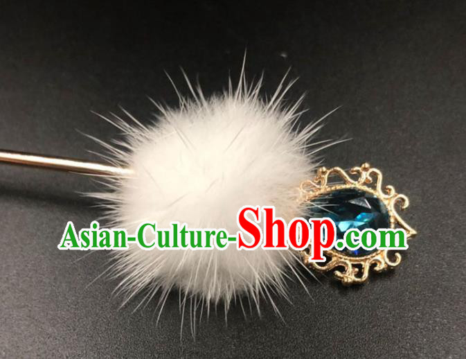 China Traditional Blue Crystal Hair Accessories Ming Dynasty Princess Hair Stick Ancient Hanfu Hairpin