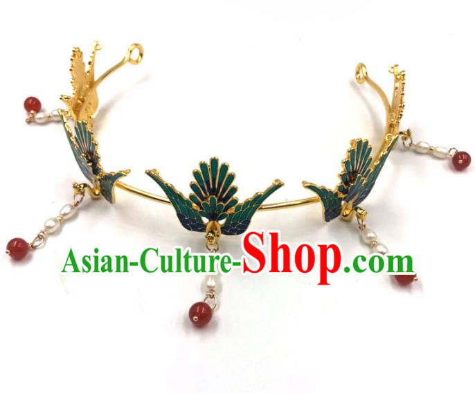 China Ming Dynasty Hair Accessories Traditional Hanfu Pearls Tassel Hairpin Ancient Princess Phoenix Hair Crown