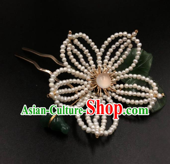 China Ming Dynasty Jade Gourd Hairpin Traditional Hanfu Hair Accessories Ancient Princess Pearls Lotus Hair Stick