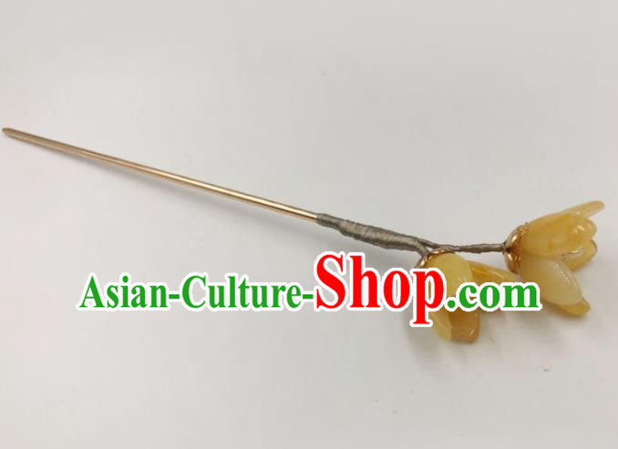 China Ancient Princess Yellow Mangnolia Hair Stick Traditional Hanfu Hair Accessories Ming Dynasty Hairpin