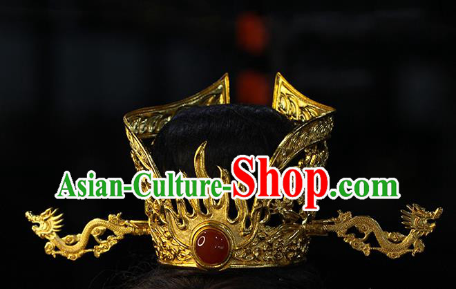 China Ancient Emperor Hair Accessories Traditional Hanfu Golden Hairdo Crown and Hairpins