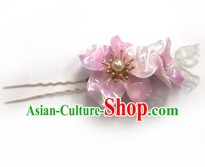China Ming Dynasty Pink Flowers Hairpin Ancient Princess Hair Stick Traditional Hanfu Hair Accessories
