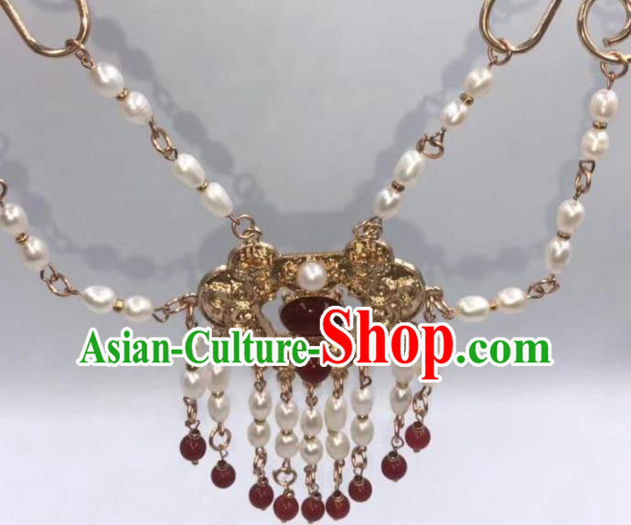 Chinese Traditional Ming Dynasty Pearls Tassel Necklace Classical Agate Accessories