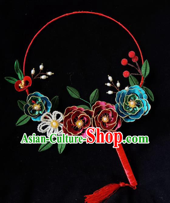 China Ancient Bride Wedding Accessories Traditional Hanfu Silk Peony Palace Fan
