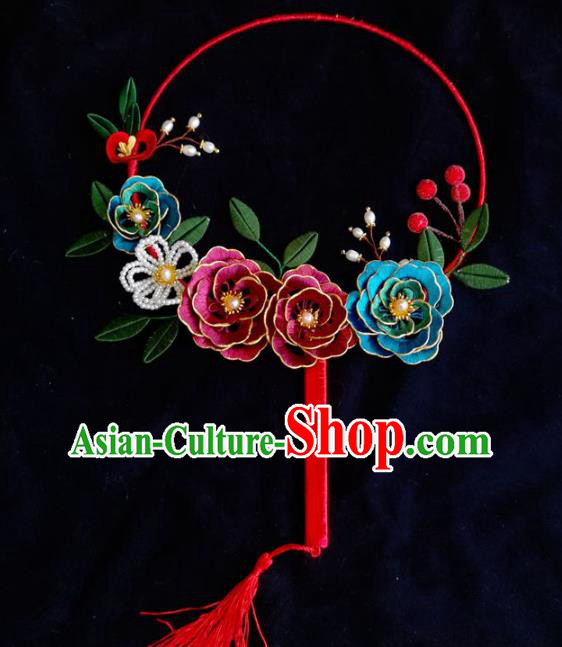 China Ancient Bride Wedding Accessories Traditional Hanfu Silk Peony Palace Fan