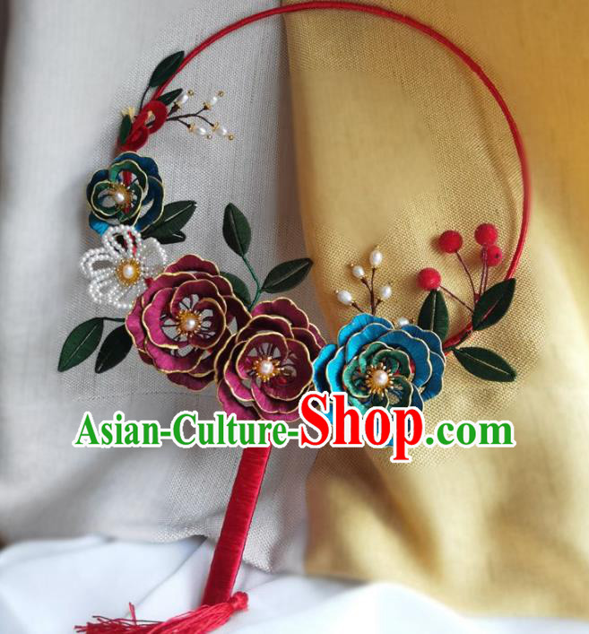 China Ancient Bride Wedding Accessories Traditional Hanfu Silk Peony Palace Fan