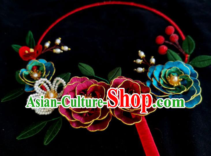 China Ancient Bride Wedding Accessories Traditional Hanfu Silk Peony Palace Fan