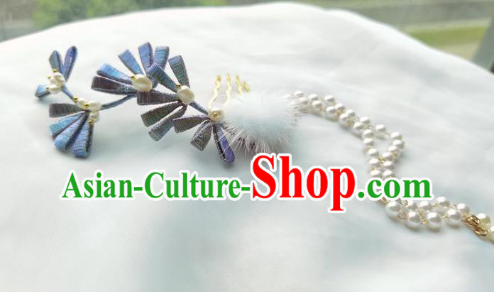 China Ming Dynasty Silk Flowers Hairpin Traditional Hanfu Hair Accessories Ancient Princess Beads Tassel Hair Stick