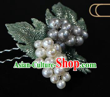 China Ancient Princess Pearls Hairpin Traditional Ming Dynasty Palace Grape Hair Stick