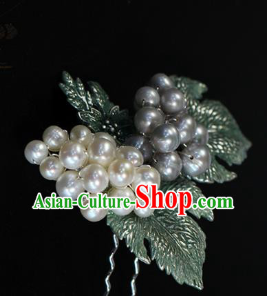 China Ancient Princess Pearls Hairpin Traditional Ming Dynasty Palace Grape Hair Stick
